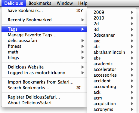 Use DeliciousSafari to manage your bookmarks